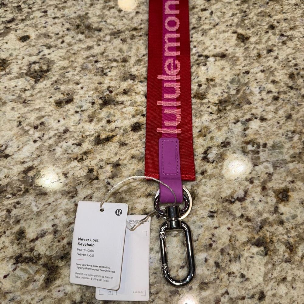 lululemon Key Chain Red Pink Silver Women's Fabric Metal Logo Strap Accent